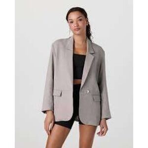 Vuori Women's Trestles Twill‎ Blazer Pebble Gray Size L Linen Blend NWT Career